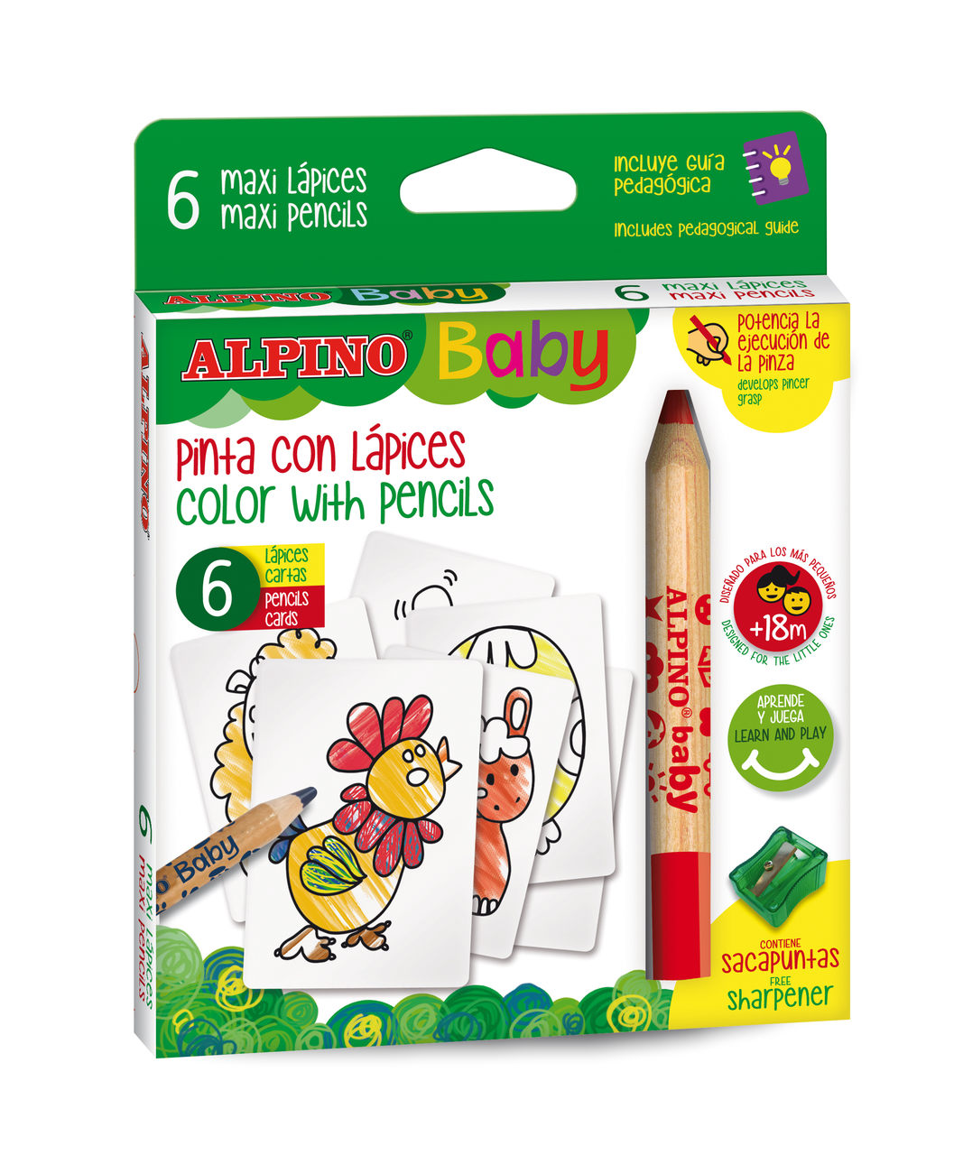 ALPINO BABY Biezie zīmuļi 6 krāsas + lauku kartes