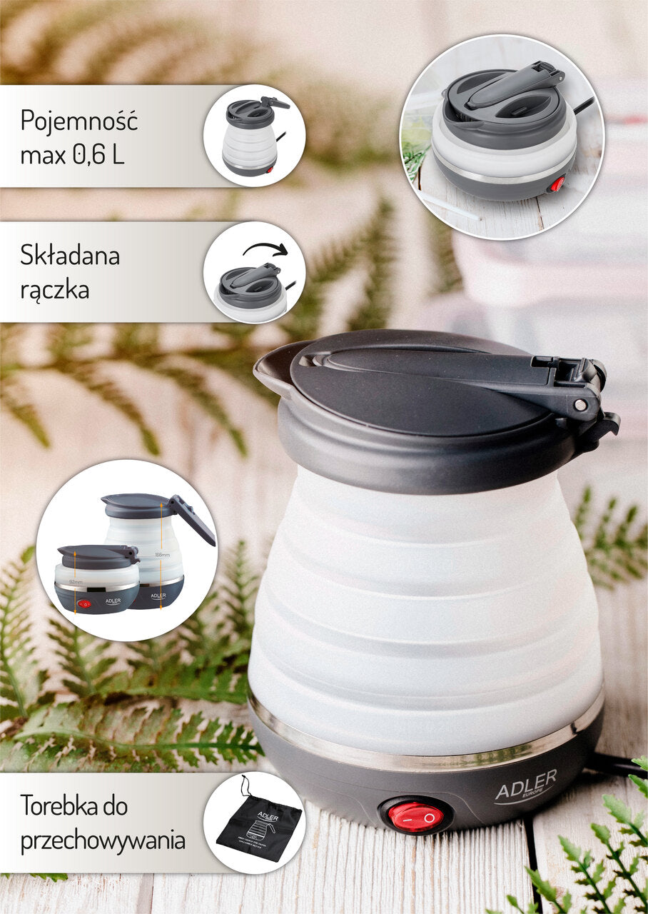 Adler AD 1279 0,6L 750W silikona saliekamais ceļojumu tējkanna