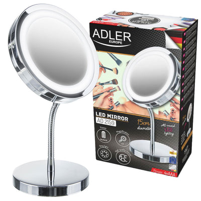 Adler AD 2159 LED grima spogulis ar apgaismojumu, kas stāv uz kosmētikas kājiņas, palielinošs grima spogulis