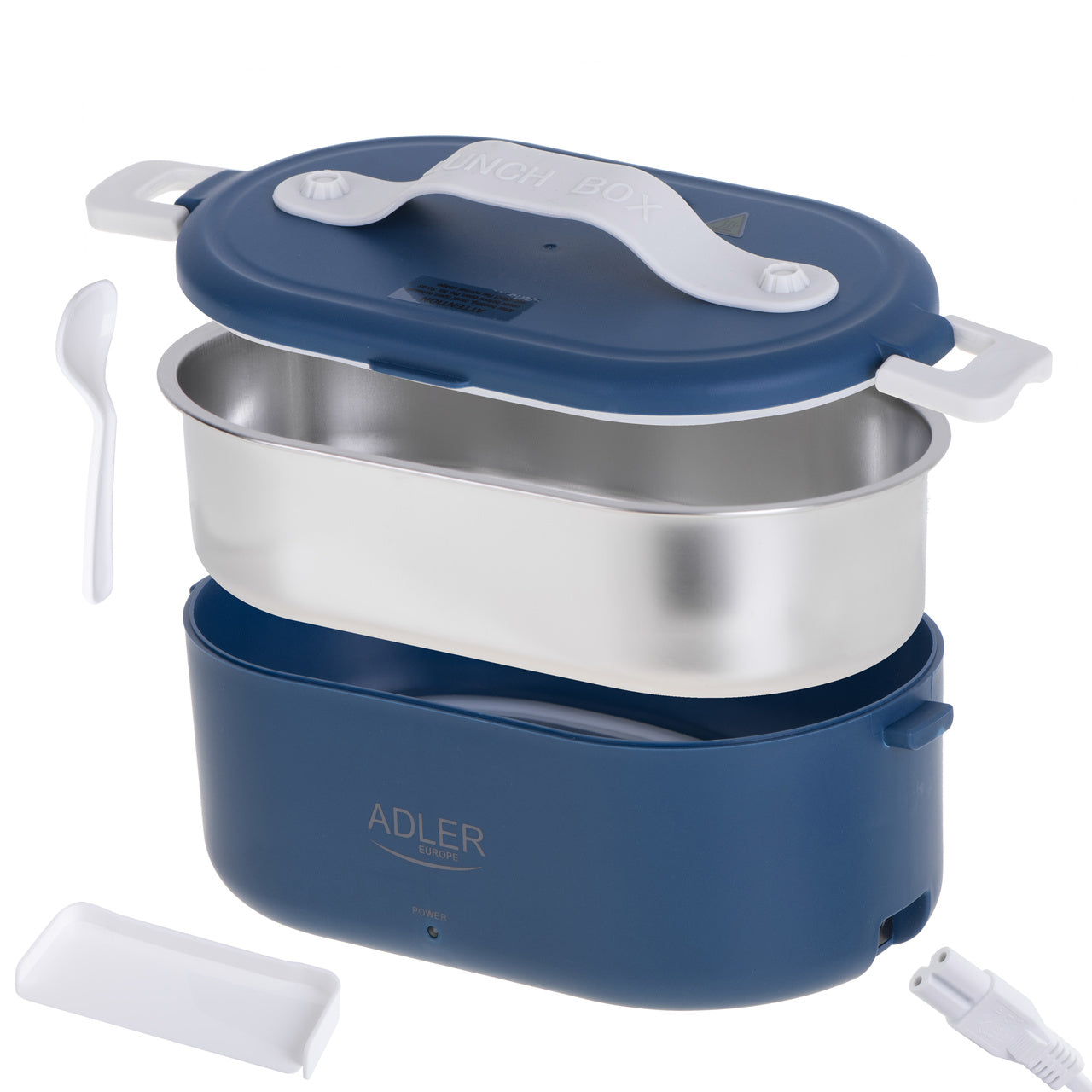 Adler AD 4505 zils Pārtikas trauks sildāmo pusdienu kārbu komplekts konteinera atdalītājs karote 0,8L 55W