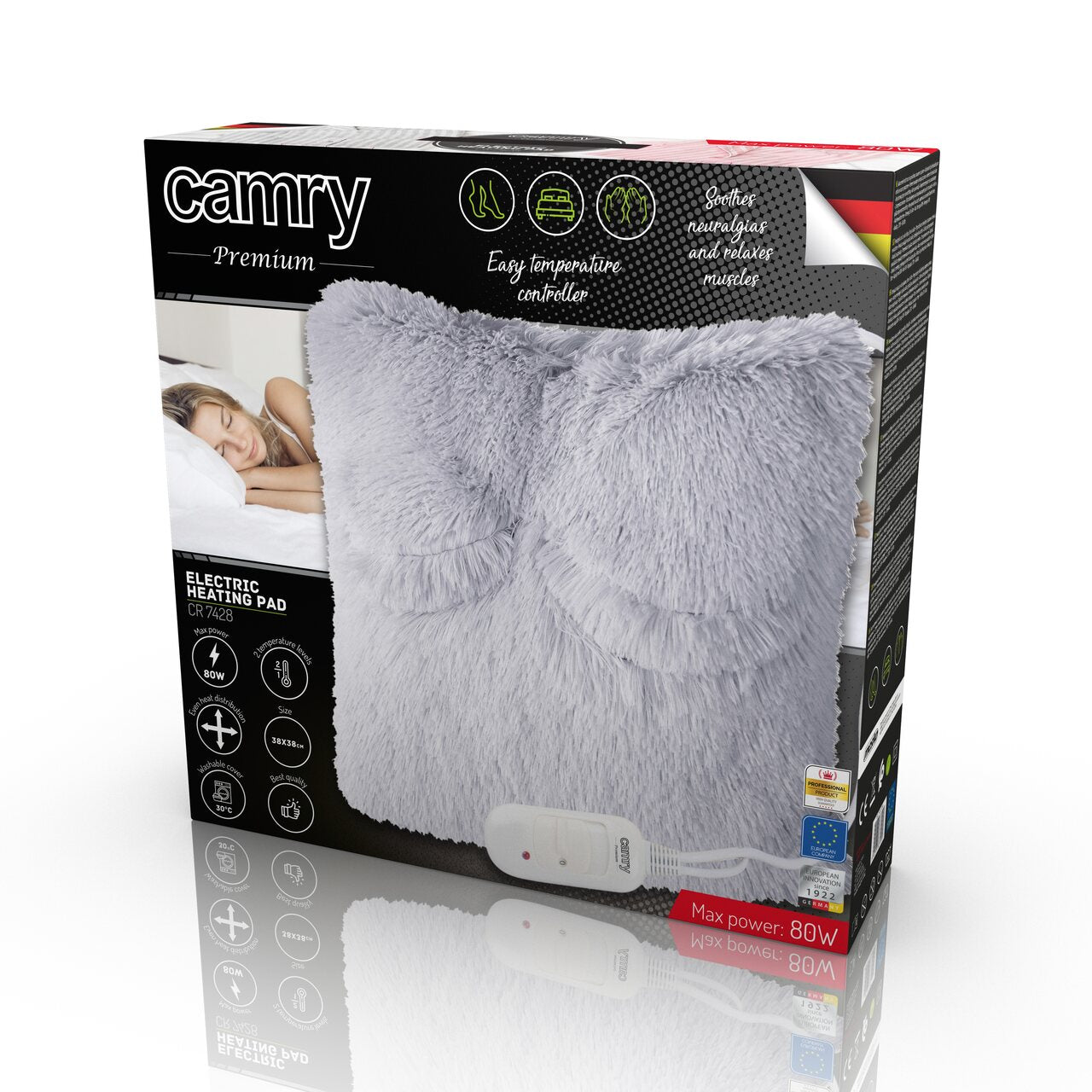 Camry CR 7428 Elektriskais sildošais spilvens 2 temperatūras līmeņi tālvadības pults 38x38cm 80W