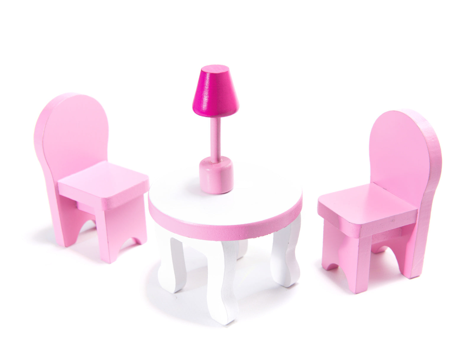 MDF koka leļļu māja + mēbeles 70cm rozā LED