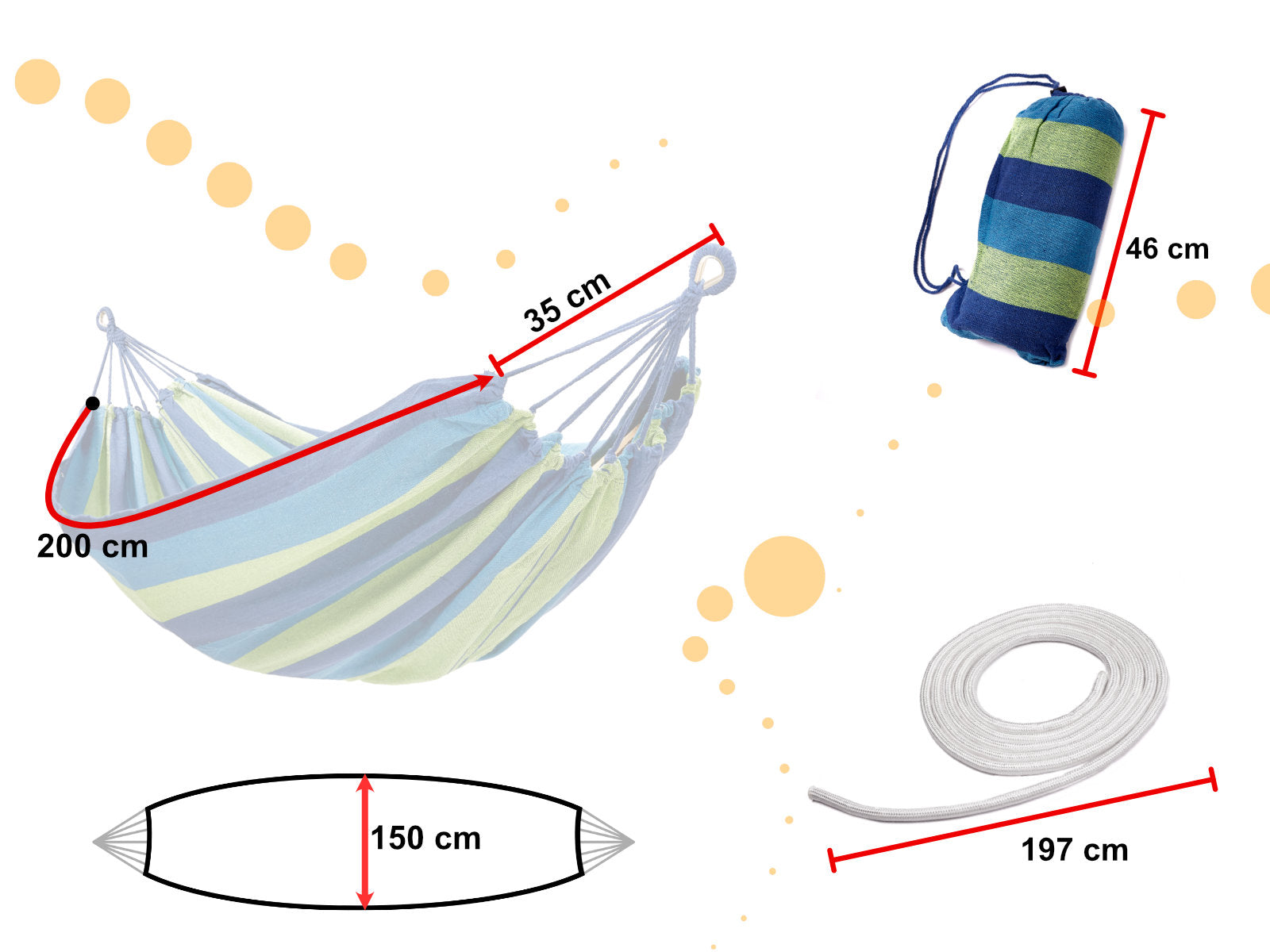 Divvietīgs šūpuļtīkls 200x150 pastiprināts zils+ montāžas komplekts