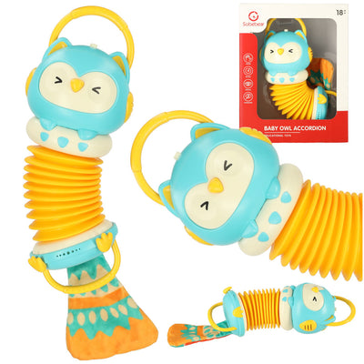 Harmonija akordeons bērniem oranža pūce spēlē LED 30cm