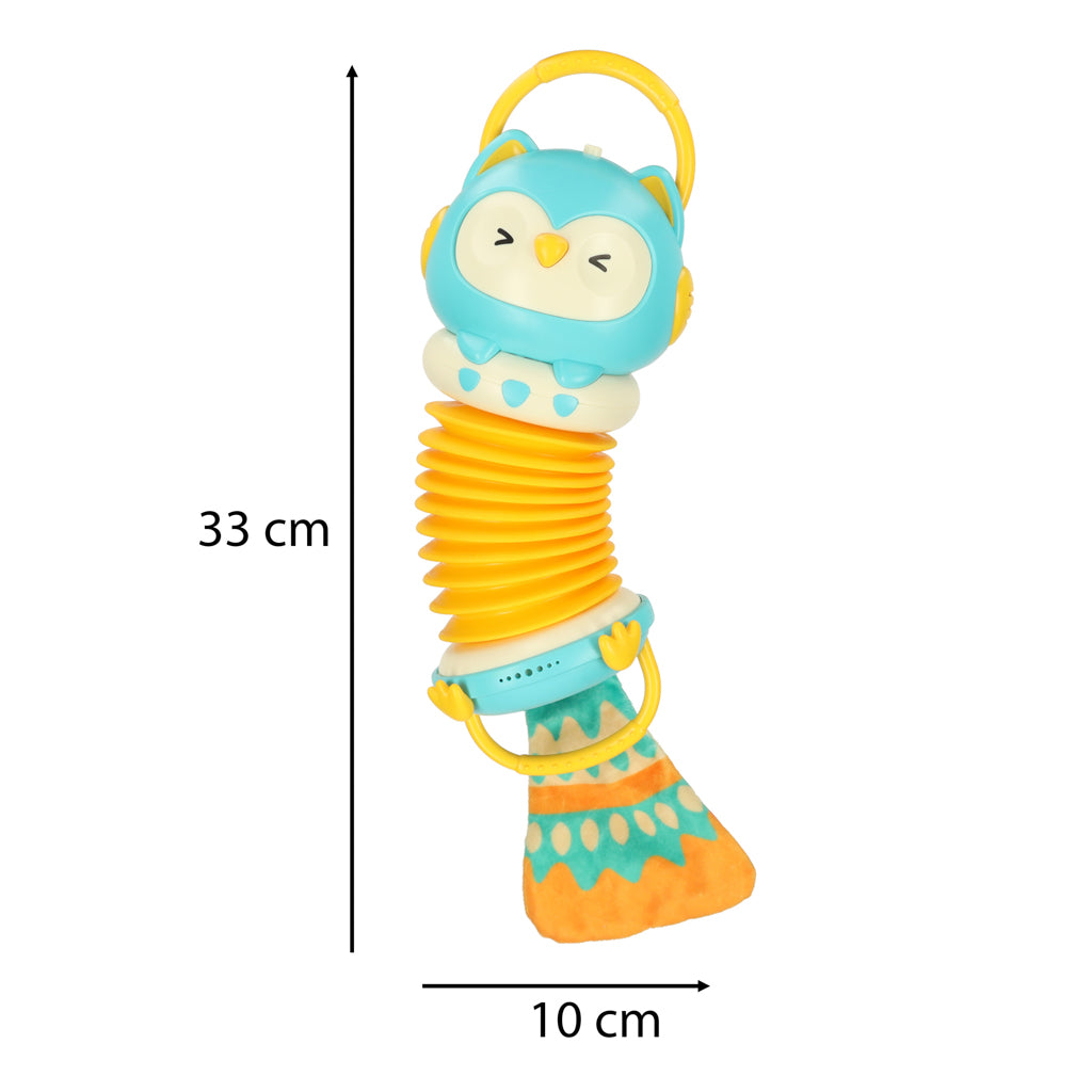 Harmonija akordeons bērniem oranža pūce spēlē LED 30cm