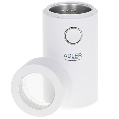 Adler AD 4446ws Kafijas riekstu garšaugu dzirnaviņas elektriskā balta sudraba 150W