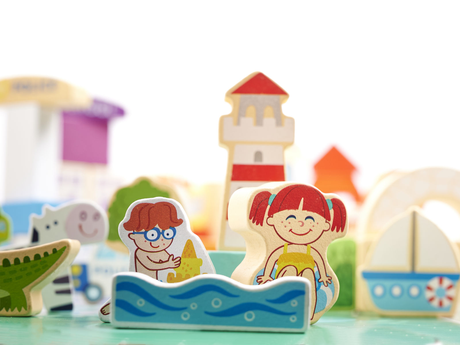 Izglītojoši koka pilsētas puzles klucīši 120el.