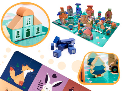 Izglītojoši koka klucīši puzle automašīnām 181el.