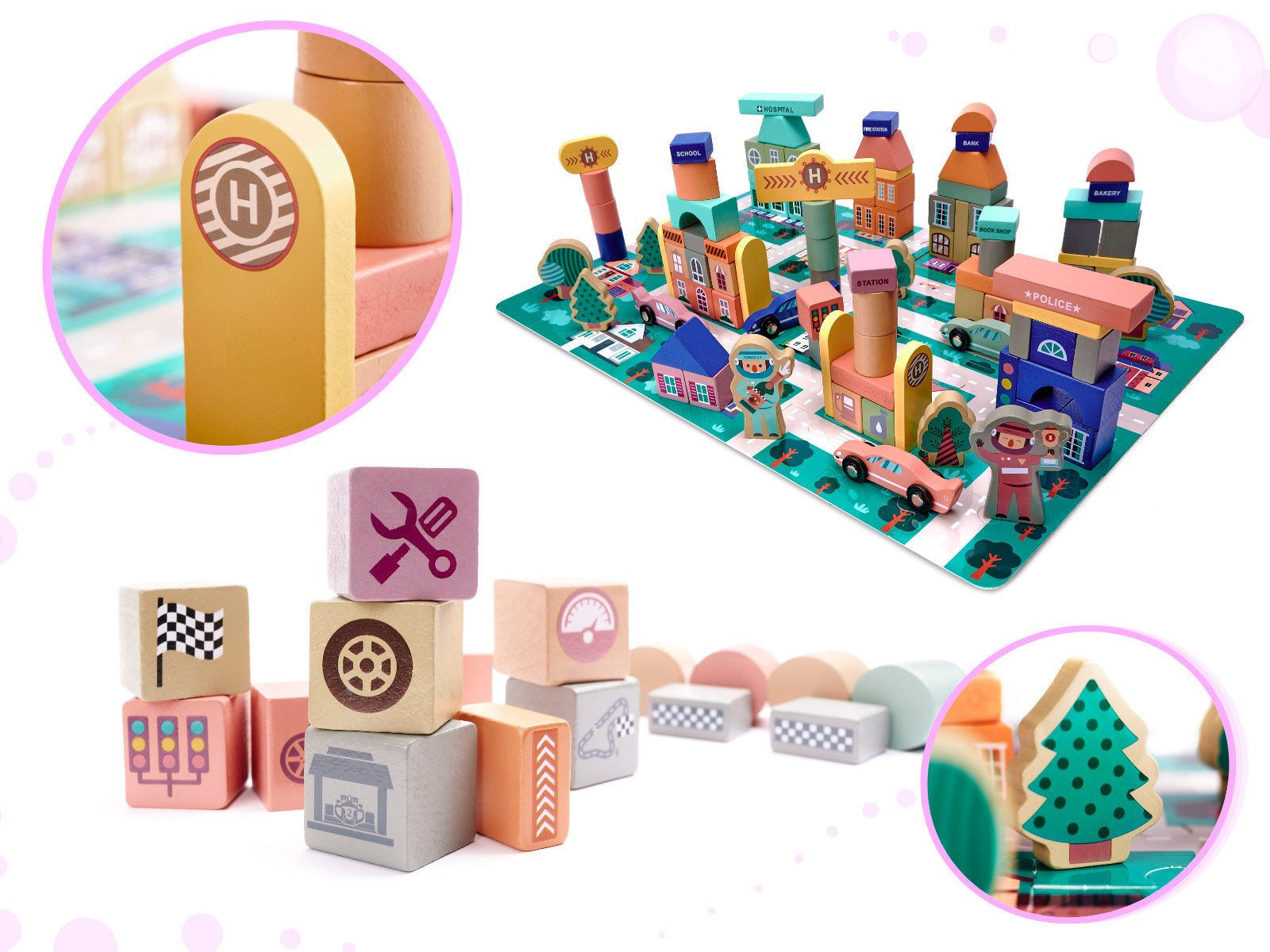 Izglītojoša koka klucīšu sacīkšu trase 160el.