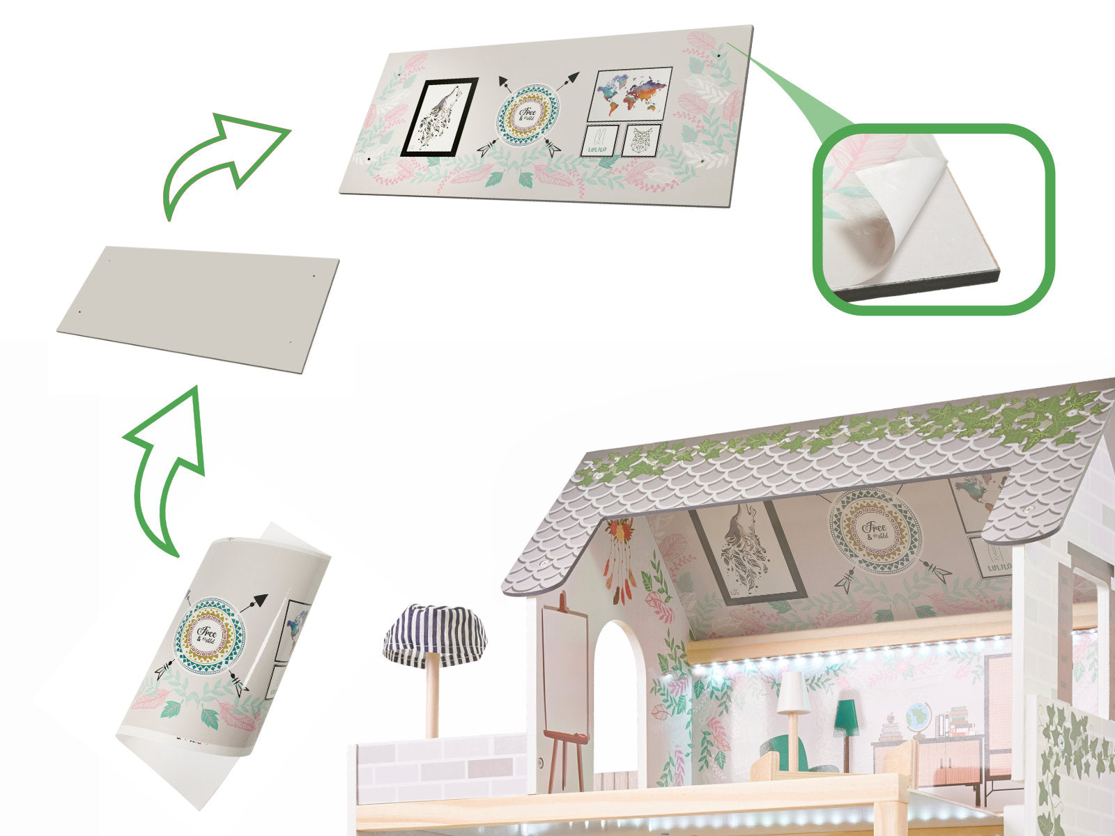 LULILO koka leļļu māja FLORO boho LED