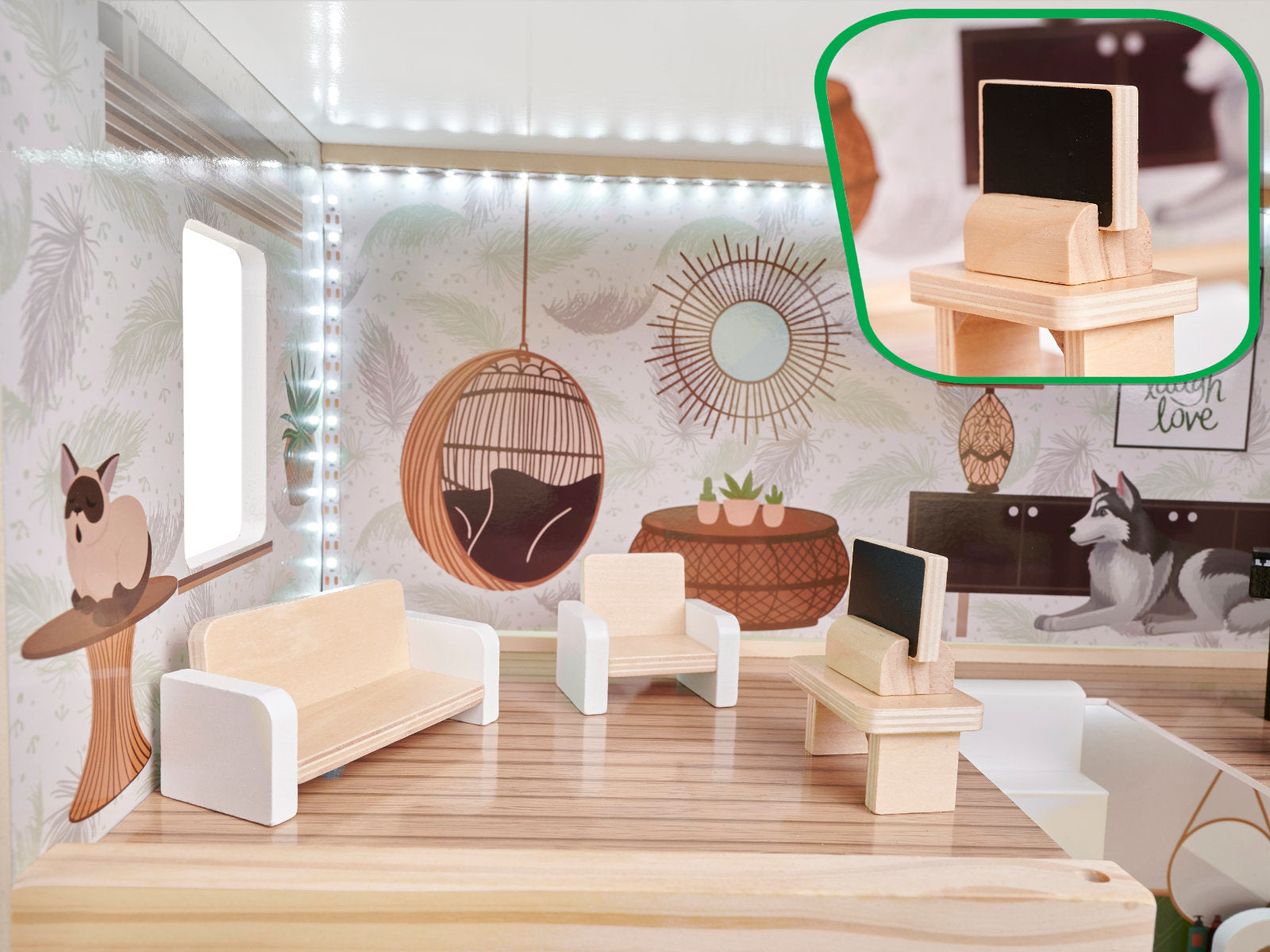 LULILO koka leļļu māja FLORO boho LED