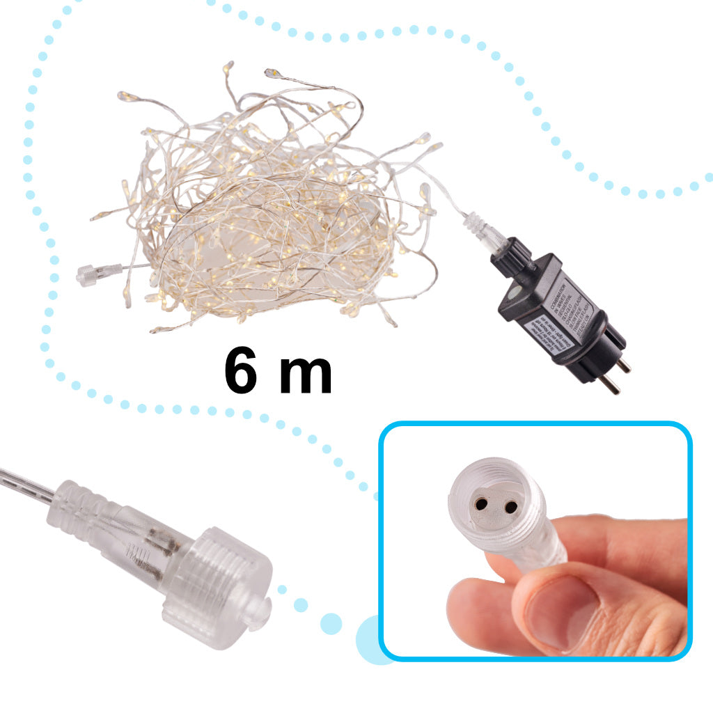 LED gaismas vītņu virtene virtene čiekuru 6m 200LED silti balta