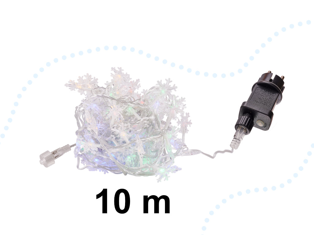 LED sniegpārsliņu ķēdes apgaismojums 10m 100LED daudzkrāsains