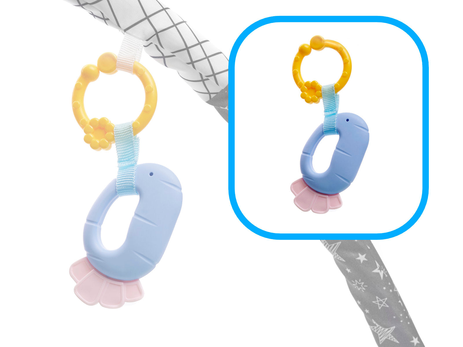 Izglītojošs paklājiņš ar lāpstiņām Rotaļu krēsls ar bumbiņām pelēks