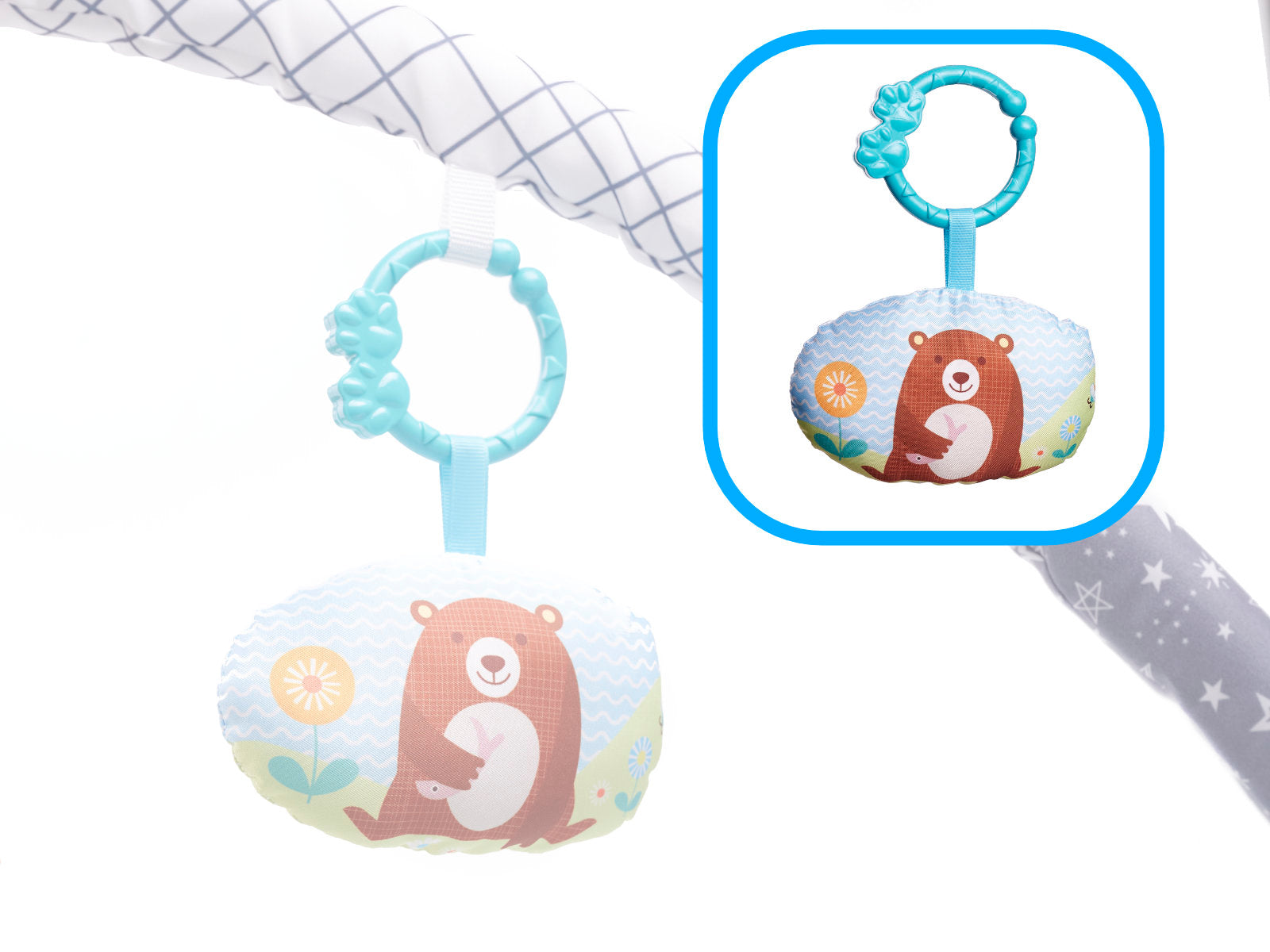 Izglītojošs paklājiņš ar lāpstiņām Rotaļu krēsls ar bumbiņām pelēks