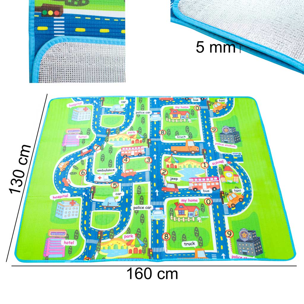 Izglītojošs putuplasta paklājs bērniem ielas 160x130cm