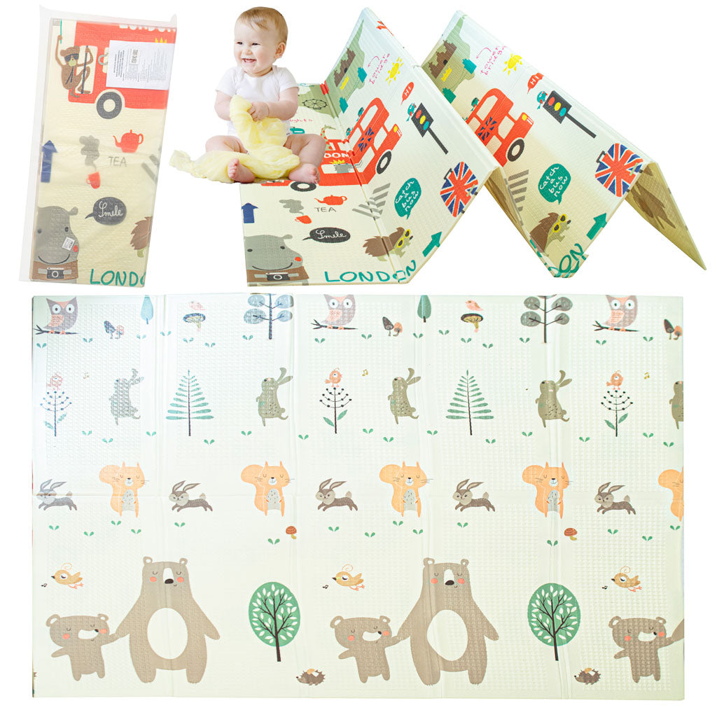 Izglītojošs salokāms putuplasta divpusējs pilsētas/meža paklājs 200 x 180cm x 0,8cm