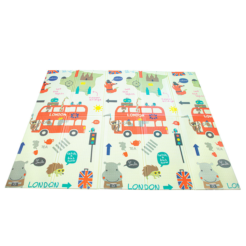 Izglītojošs salokāms putuplasta divpusējs pilsētas/meža paklājs 200 x 180cm x 0,8cm