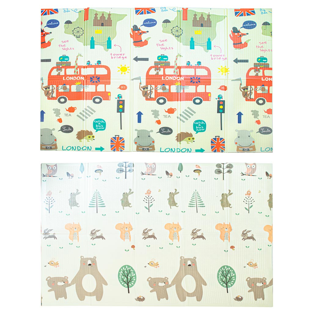 Izglītojošs salokāms putuplasta divpusējs pilsētas/meža paklājs 200 x 180cm x 0,8cm