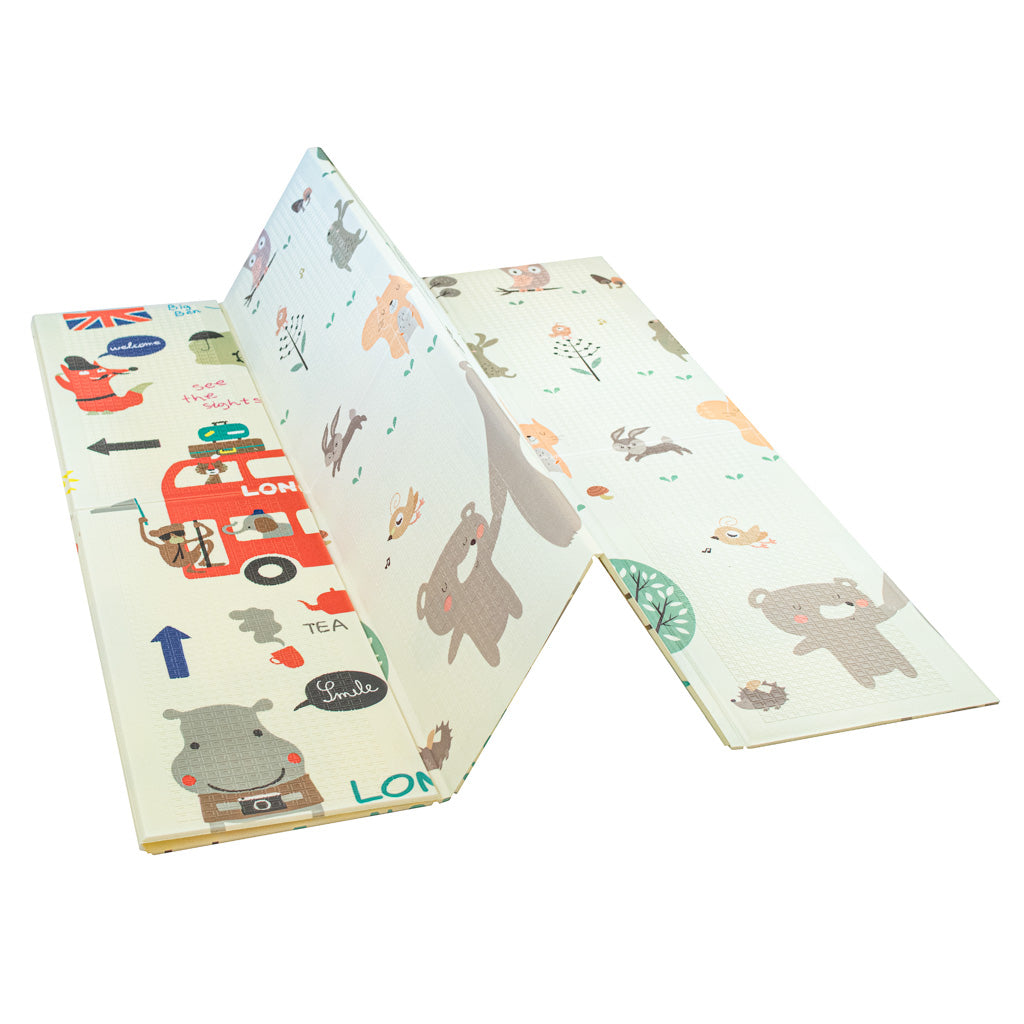 Izglītojošs salokāms putuplasta divpusējs pilsētas/meža paklājs 200 x 180cm x 0,8cm