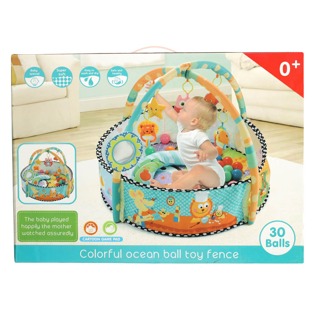 Izglītojošs paklājiņš mazuļiem rotaļu krātiņš grabulīši bumbiņas