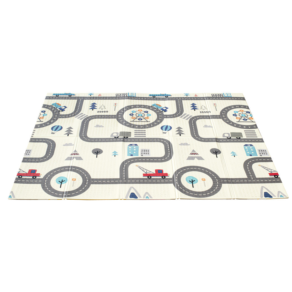Izglītojošs salokāms divpusējs putuplasta paklājs 179x198 dzīvnieki/ielas