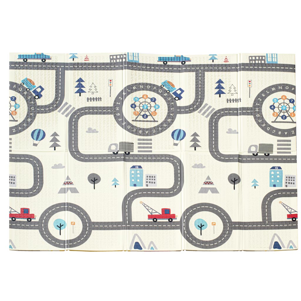 Izglītojošs salokāms divpusējs putuplasta paklājs 179x198 dzīvnieki/ielas