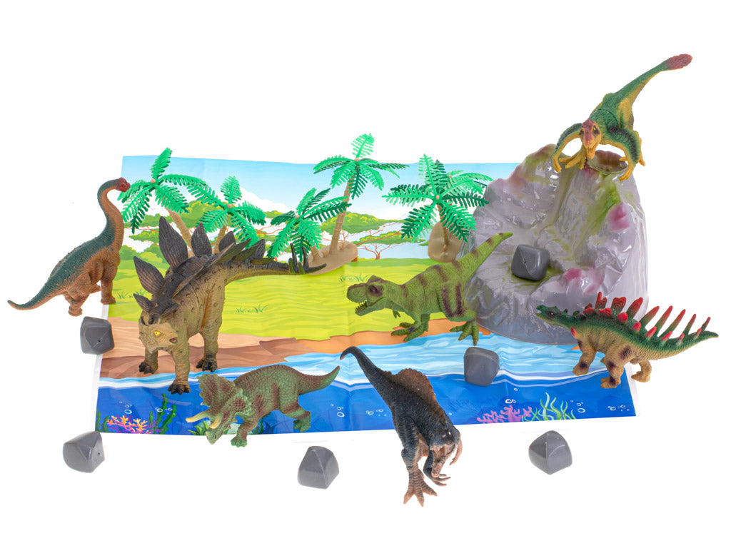 Dzīvnieku figūriņas dinozauri 7gab + paklājiņš un piederumu komplekts