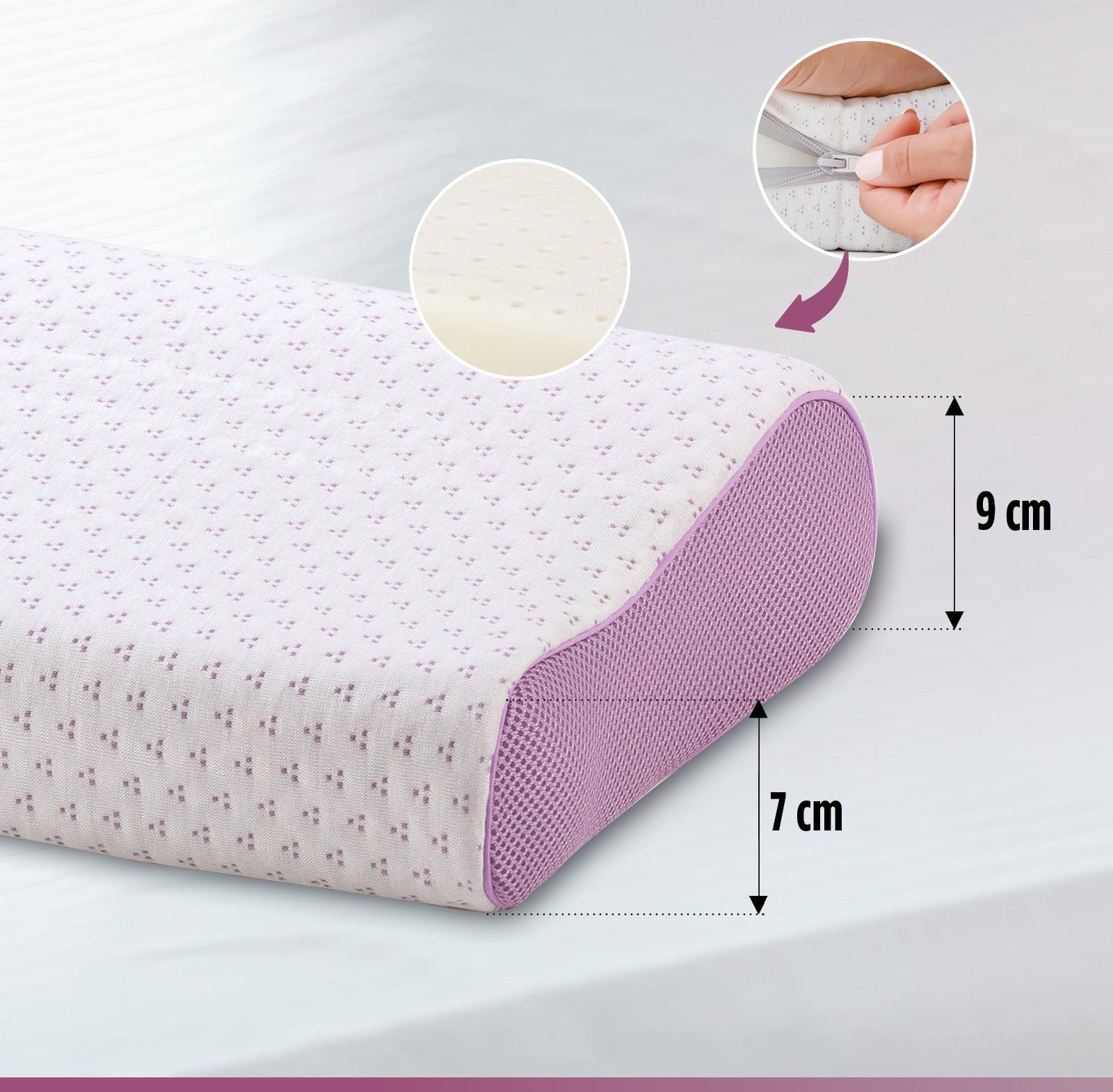 Anatomiskais spilvens Lavender Memory 30x50x7/9cm