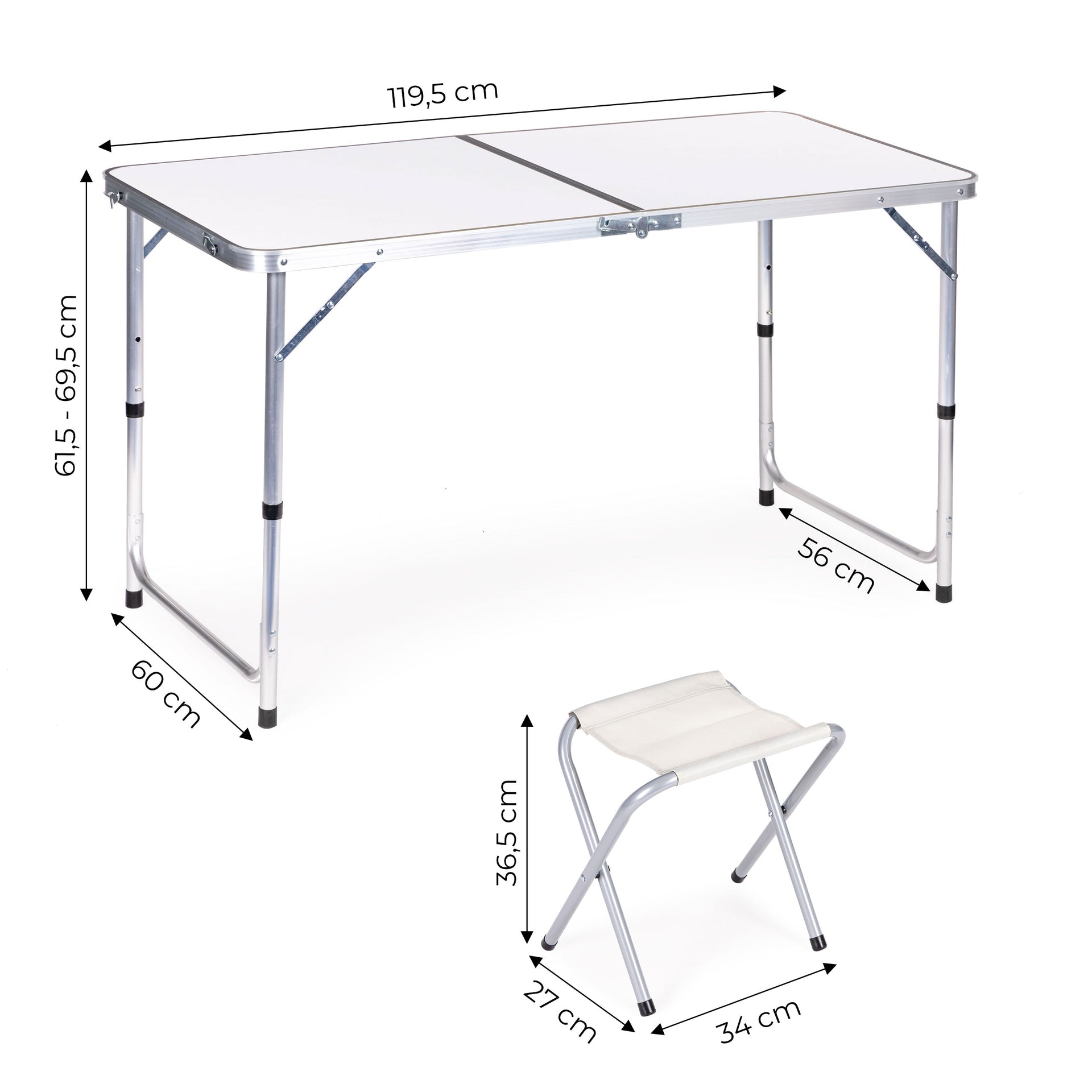 Tūristu galds +4 krēslu komplekts Balts