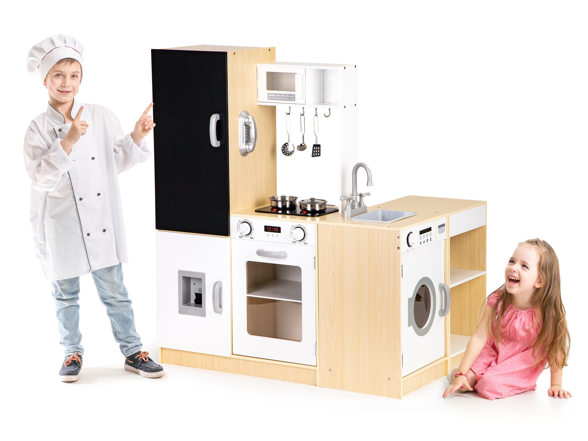 Koka virtuve bērniem KITCHEN XXL + LED