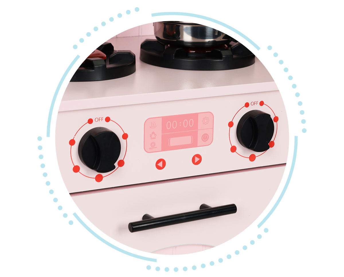 Koka bērnu virtuve, cepeškrāsns, mikroviļņu degļi, aksesuāri ECOTOYS