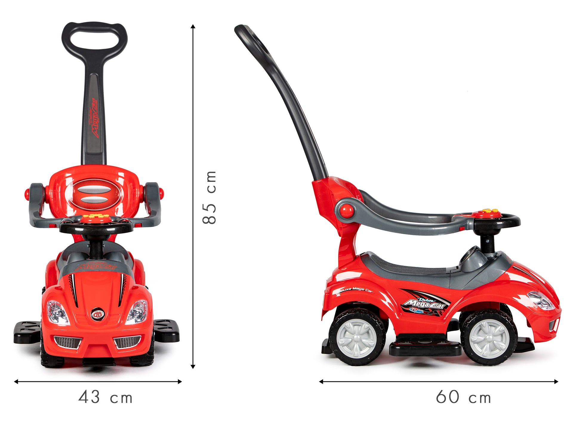 Brauciet ar rotaļu stumjamo automašīnu Walker ar rokturi 3in1-red