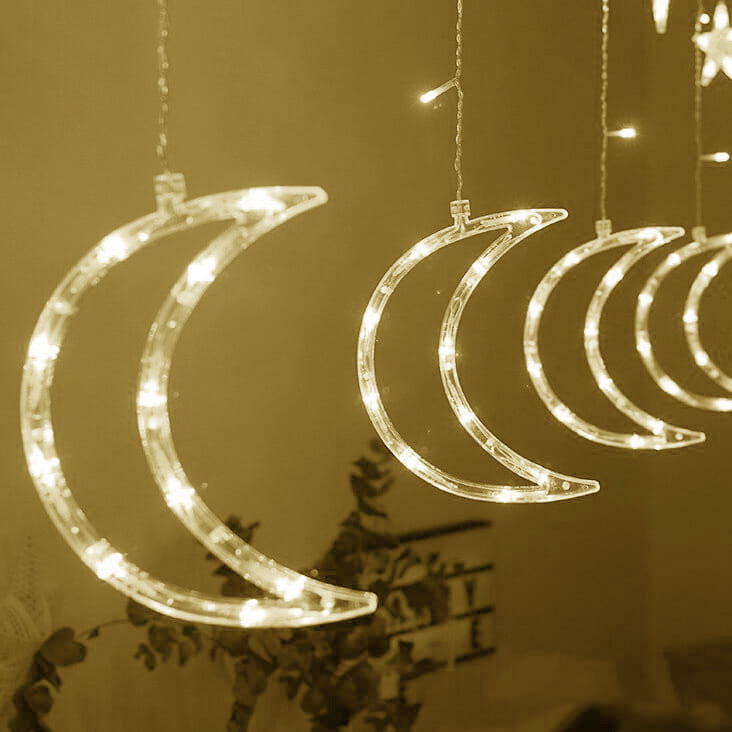 Mēness gaismas, zvaigznes, Ziemassvētku gaismiņas, aizkars, 96LED