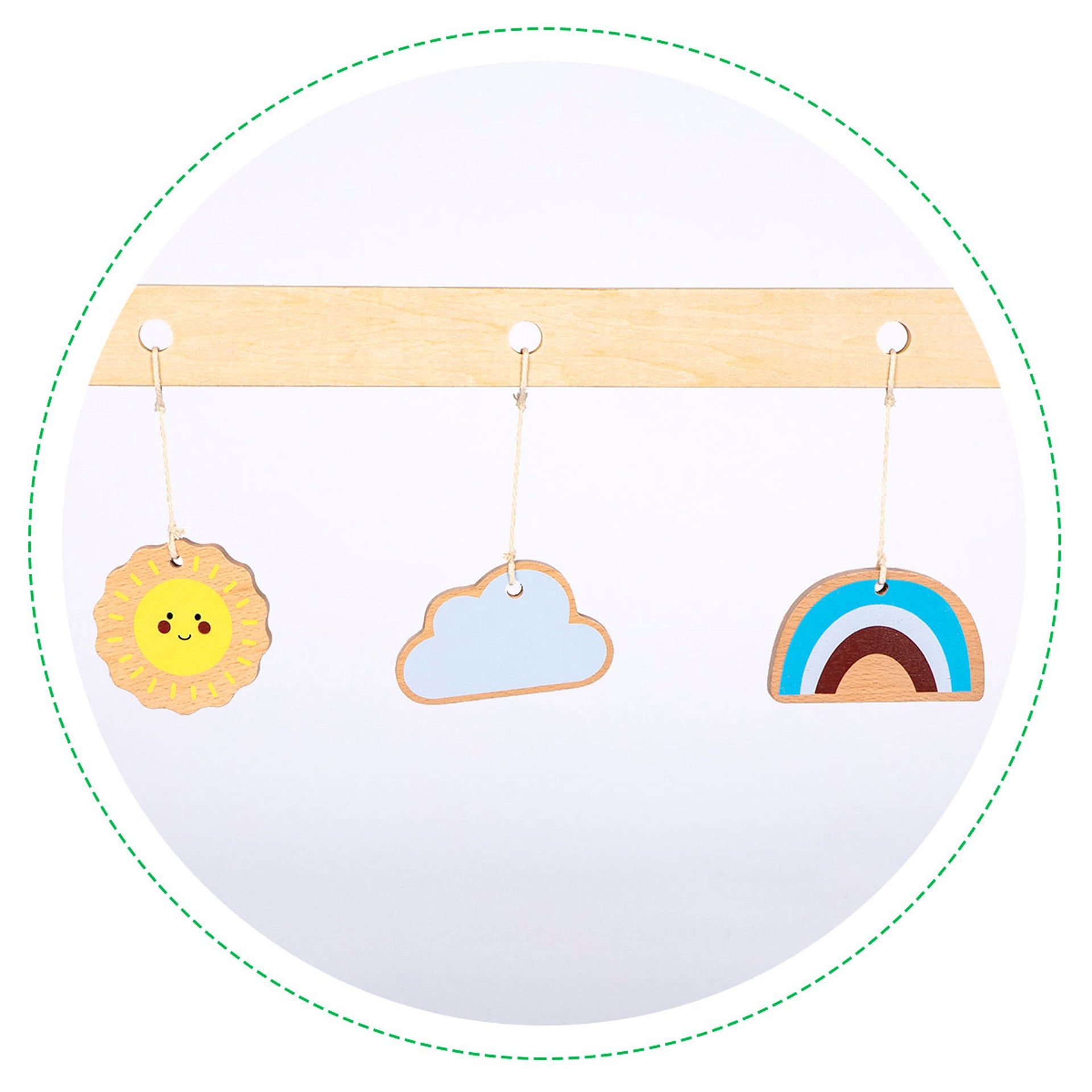 Izglītojošs vingrošanas koka statīvs + rotaļlietas SUN