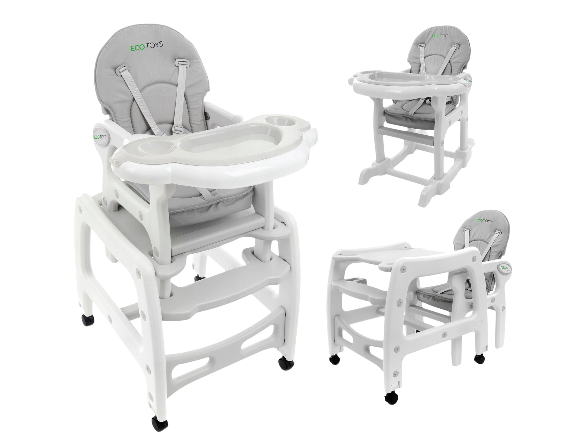 Barošanas krēsls, daudzfunkcionāls 3-in-1 Pelēks Ecotoys