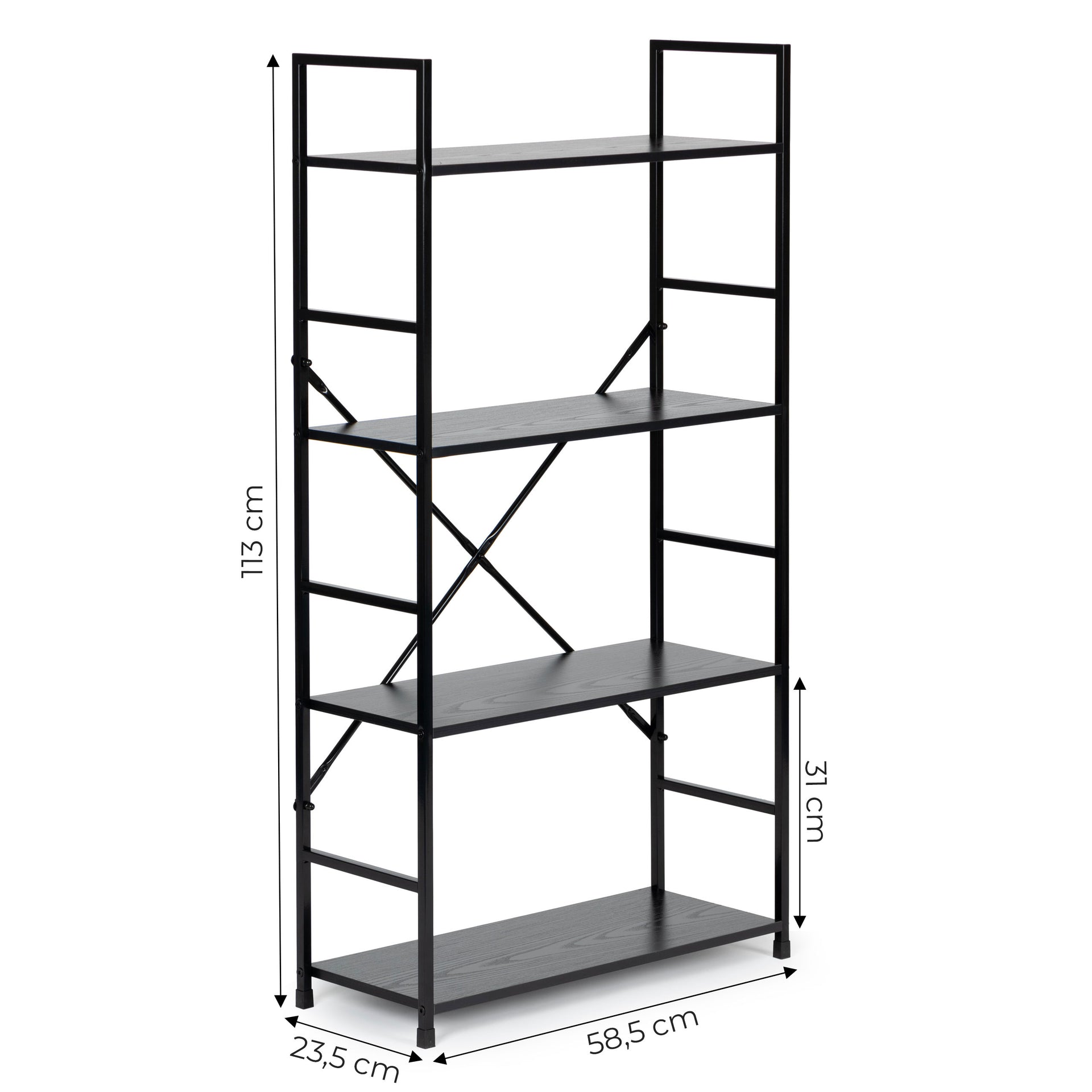 Plašs koka grāmatu skapis ar 4 plauktiem LOFT