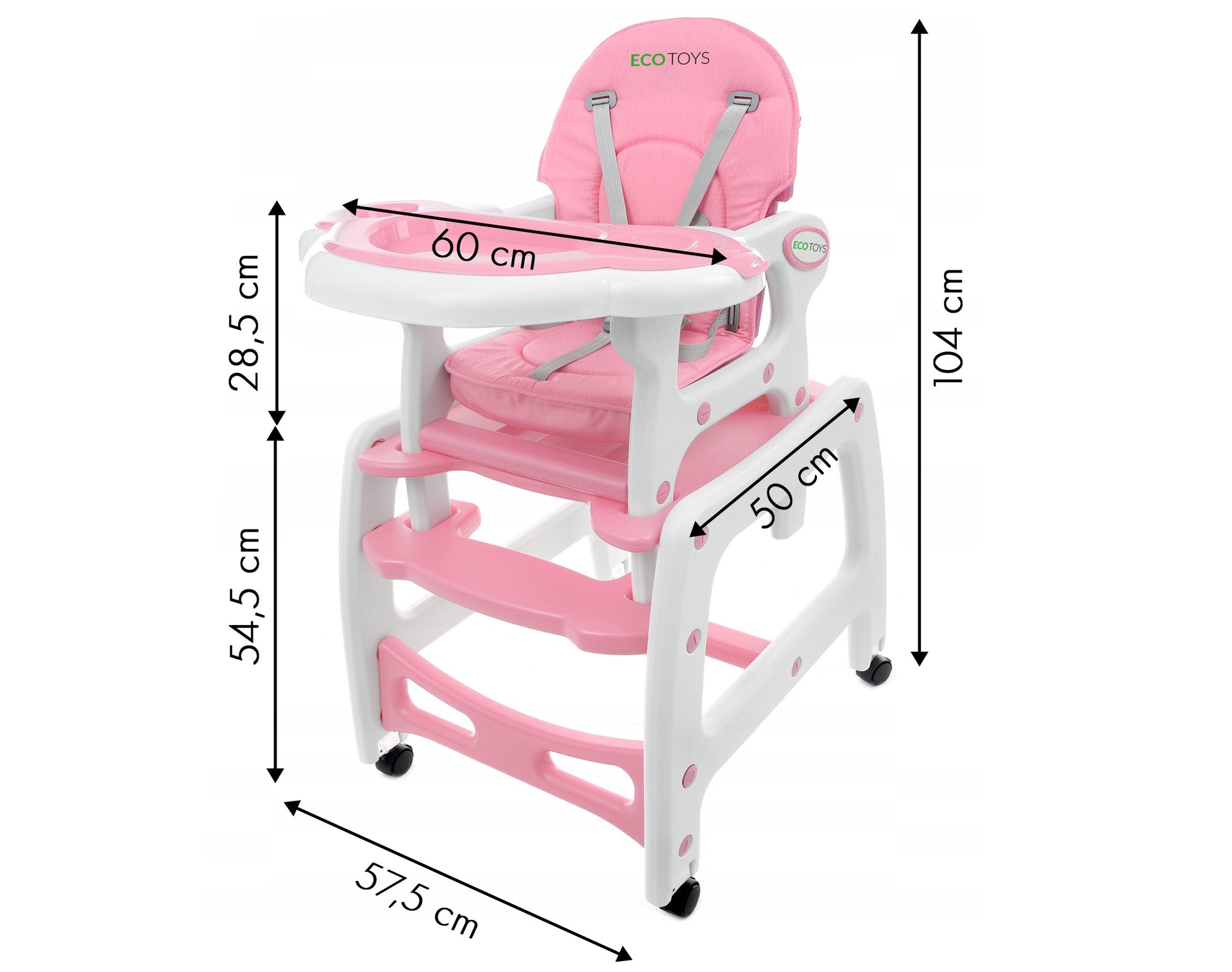 Barošanas krēsls, daudzfunkcionāls 3-in-1 Rozā Ecotoys
