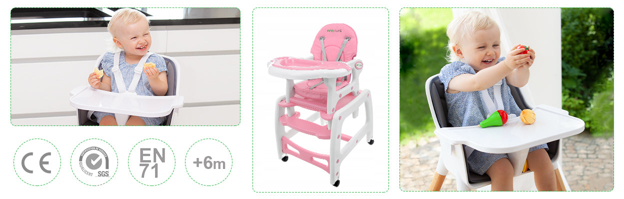 Barošanas krēsls, daudzfunkcionāls 3-in-1 Rozā Ecotoys