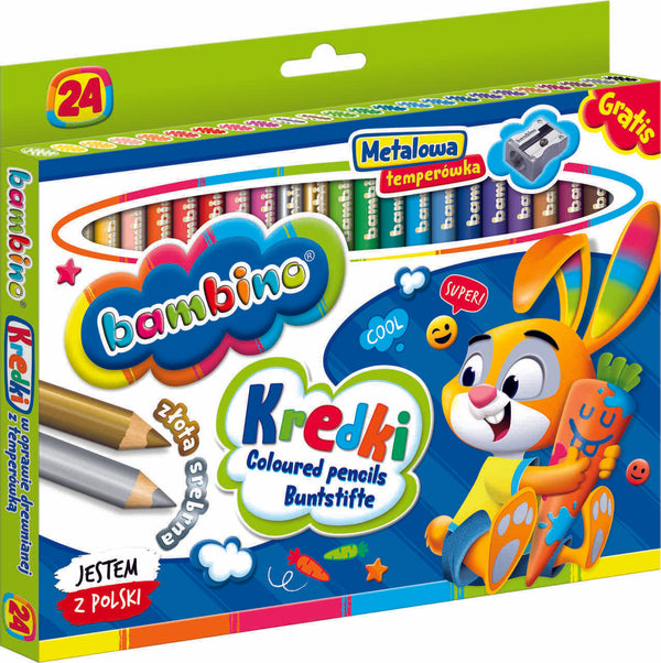 BAMBINO Zīmulīši koka rāmī 24 krāsas + asināmais asināmais