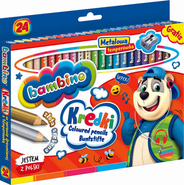 BAMBINO Zīmulīši koka rāmī 24 krāsas + asināmais asināmais
