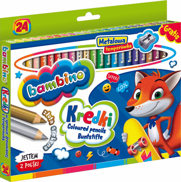 BAMBINO Zīmulīši koka rāmī 24 krāsas + asināmais asināmais