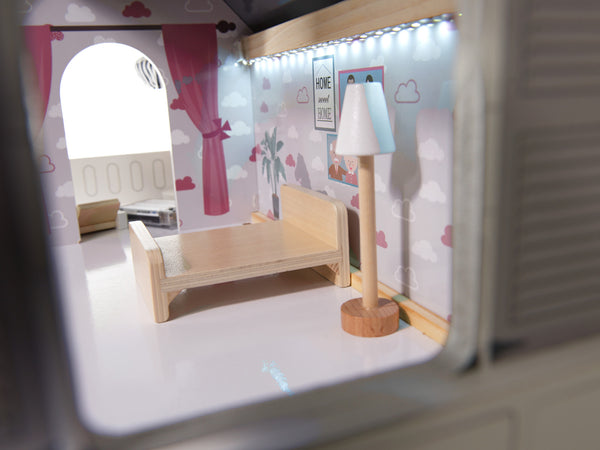 MDF koka leļļu māja + mēbeles 78cm melna LED