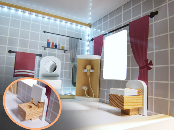 MDF koka leļļu māja + mēbeles 78cm melna LED