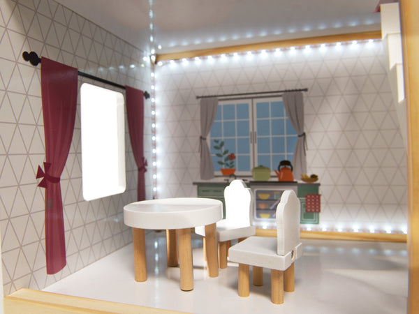 MDF koka leļļu māja + mēbeles 78cm melna LED