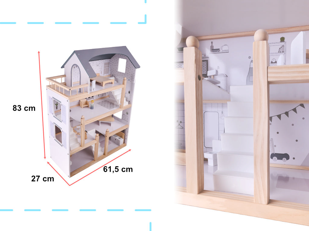 Koka leļļu māja + mēbeles 80cm