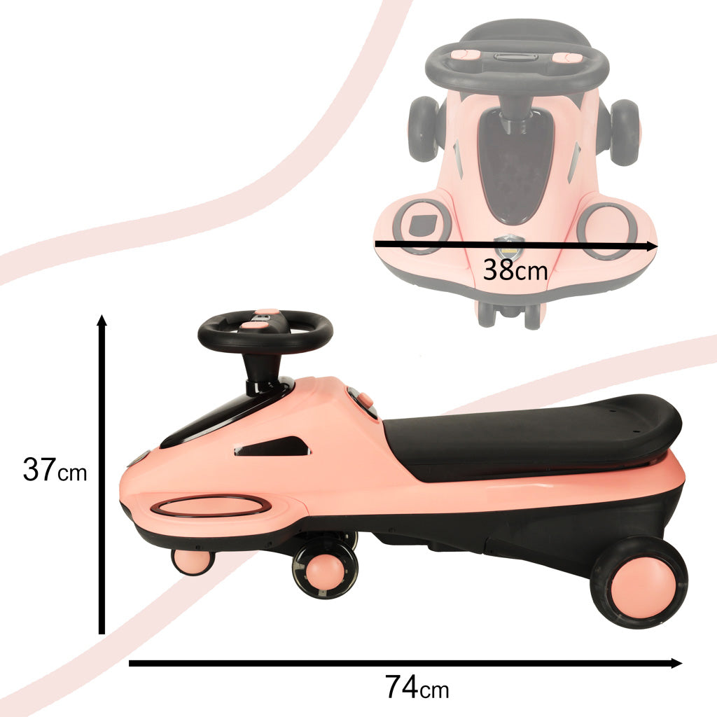 Gravitācijas braukšana LED riteņi ar mūzikas atskaņošanas skrejriteni 74cm rozā/melns max 100kg