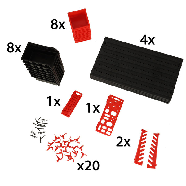 Darbnīcas organizators garāžas sienas instrumentu dēļu plaukti turētāji āķi pakaramie konteineri 48x21x1 cm