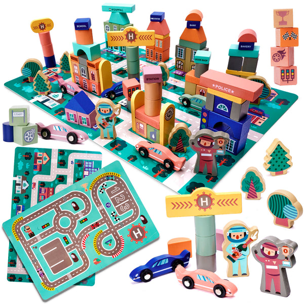 Izglītojoša koka klucīšu sacīkšu trase 160el.