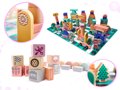 Izglītojoša koka klucīšu sacīkšu trase 160el.